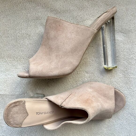 Tony Bianco Nude Suede Sandals with Clear Heel - Picture 15 of 15